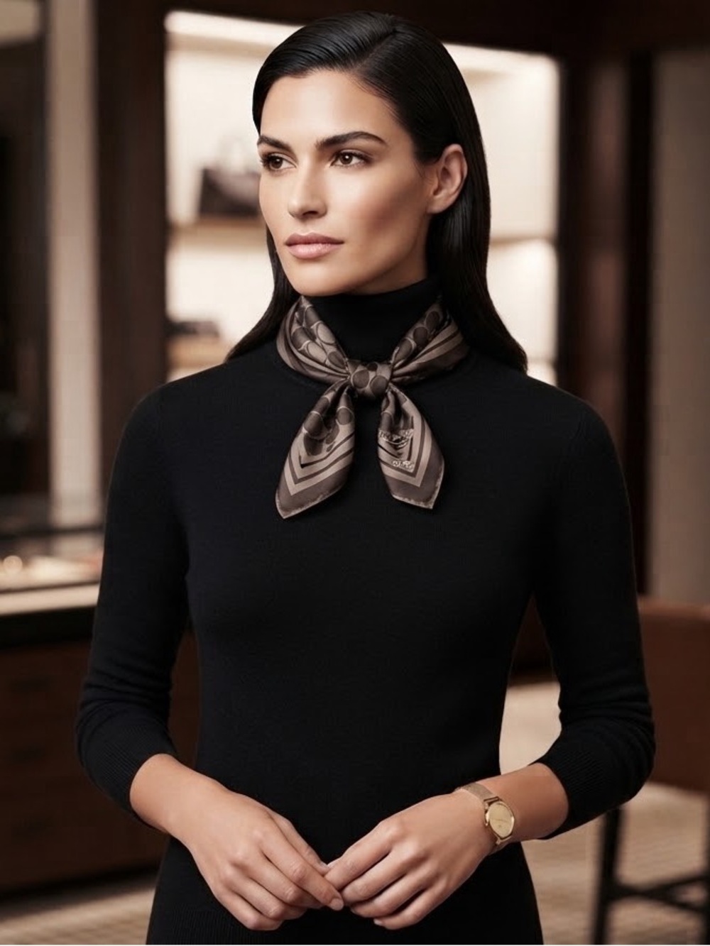Coach Black Silk Neck Scarf